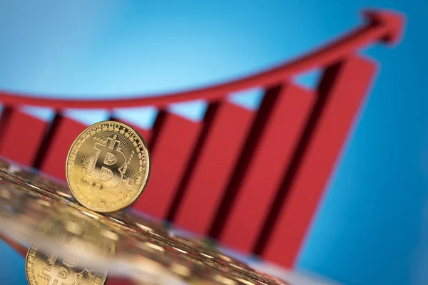 Golden Bitcoin Coin Виртуальные Деньги Финансовый График — стоковое фото