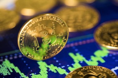 Altın Bitcoin madeni para, sanal para, finansal konsept