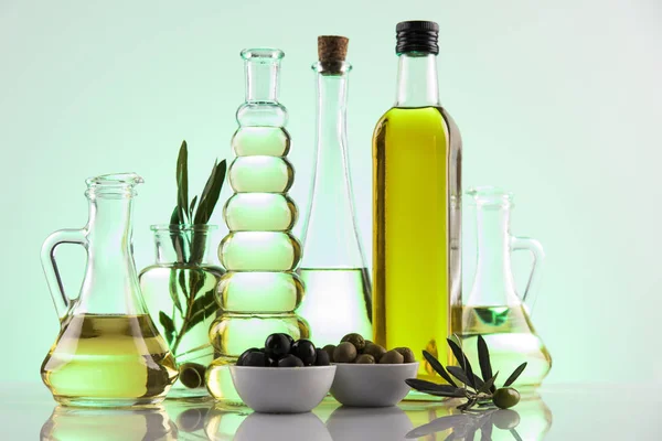Bouteilles Huile Olive Bio Branche Olive — Photo