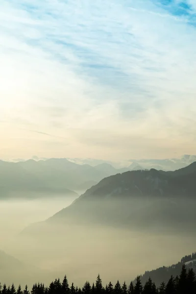 Sonnenuntergang Über Den Bergen Winterlandschaft — Stockfoto