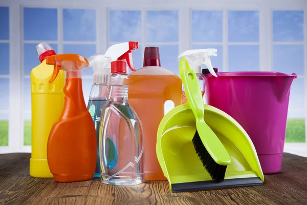 Group Assorted Cleaning Window Background — Stock Photo, Image