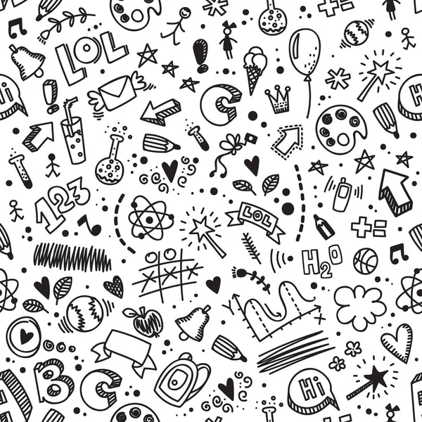 Vector seamless hand drawn doodle pattern. Back to school background. Kid's style. Good for wrapping paper, notebook covers and other printed works. — Stock Vector