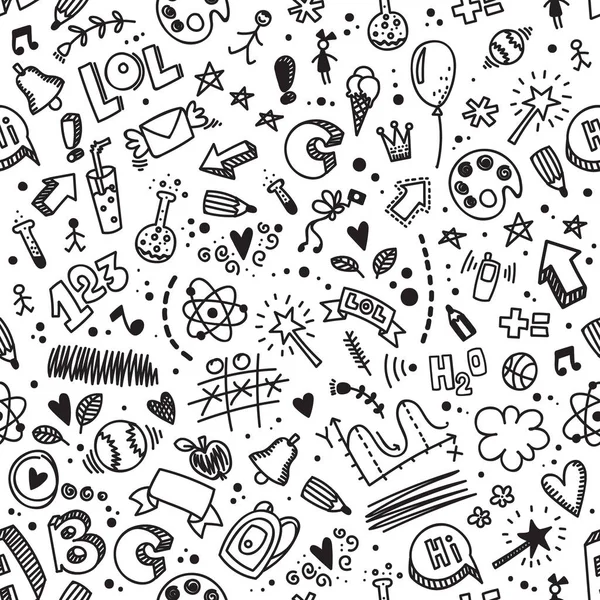 Modèle de doodle dessiné à la main sans couture vectoriel. Retour à l'école. Le style du gamin. Bon pour le papier d'emballage, les couvertures de carnet et autres travaux imprimés . — Image vectorielle