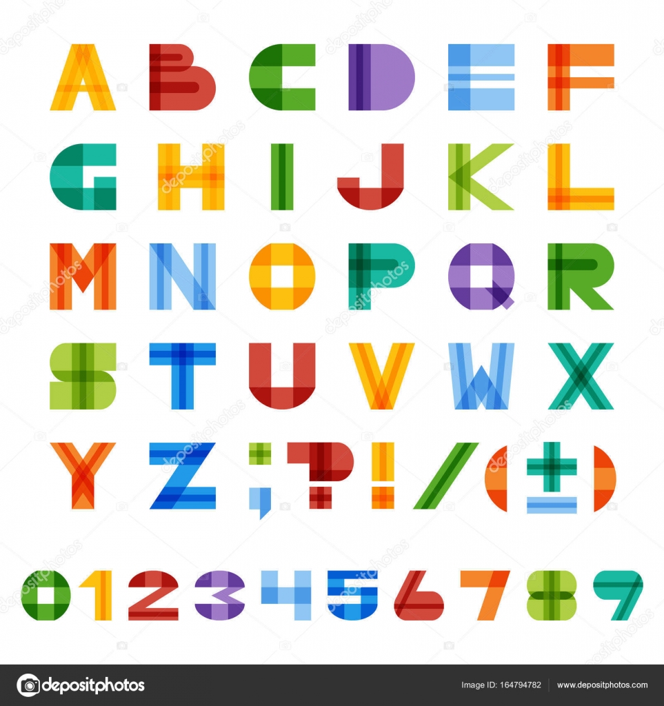 几何半透明方形多彩英文字母从A 到Z，数字和标点符号. 图库矢量图©aksenova 164794782