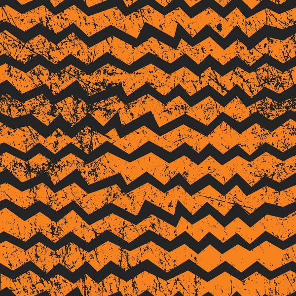 Vektornahtloses Halloween-Chevron-Muster. schwarze und orangefarbene Zickzacklinien mit schäbiger Textur. gut für Halloween-Karten, Polygraphie, Zeug. — Stockvektor