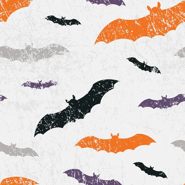 Vektor nahtlose Halloween-Muster mit Fledermäusen. Grunge-Stil, schäbige Street-Art-Imitation. alte Papier Textur. — Stockvektor