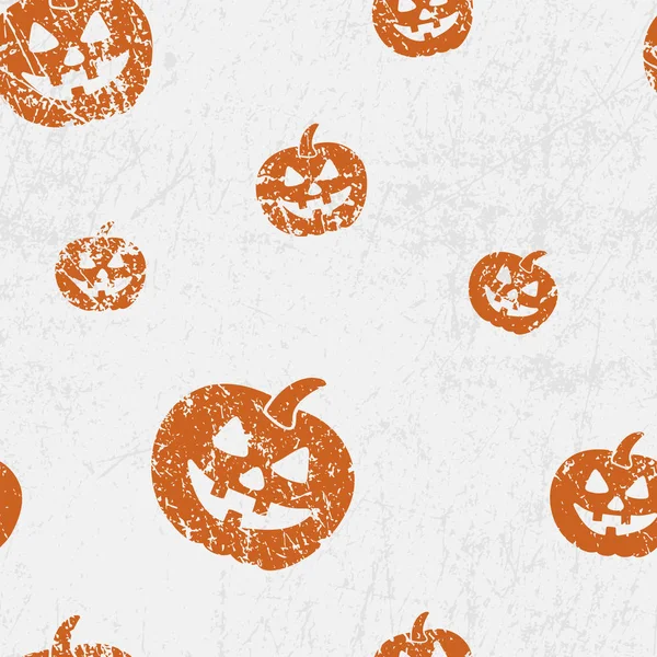 Vector seamless halloween pattern with pumpkins (Jack lantern). Grunge style, shabby street art imitation. Vintage old paper texture. — Stock Vector