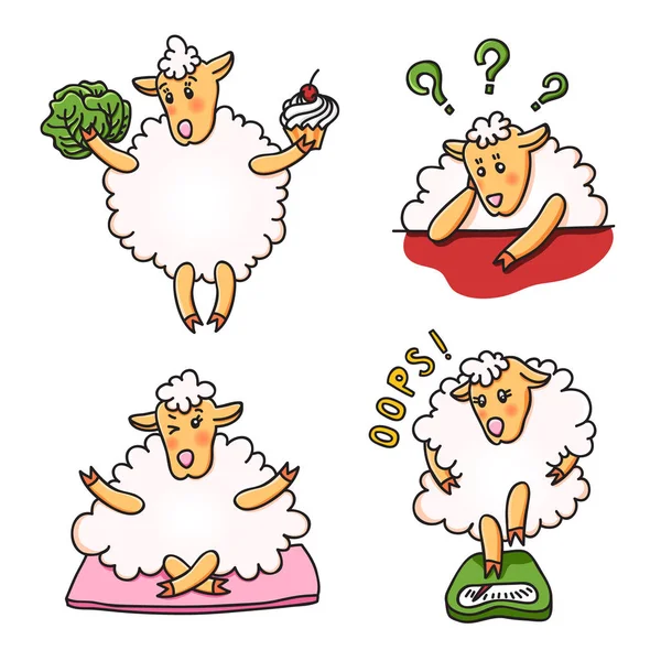 Vector uppsättning roliga fåren med olika känslor. — Stock vektor