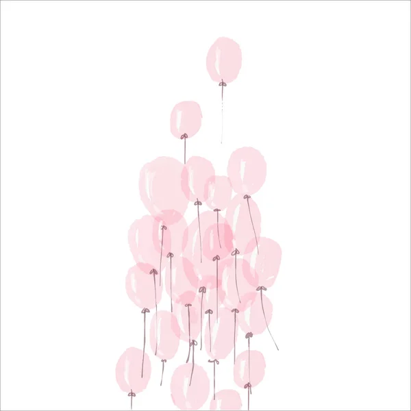 Haufen pinkfarbener Luftballons. Vektorillustration, Aquarell-Stil. — Stockvektor