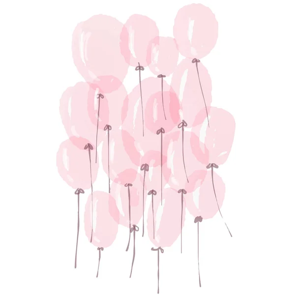 Haufen pinkfarbener Luftballons. Vektorillustration, Aquarell-Stil. — Stockvektor