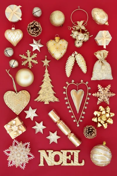 Gold Noel Christmas Decorations — Stock Photo, Image