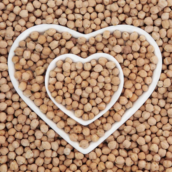 Chick Peas in Heart Shaped Bowls — Stock Photo, Image