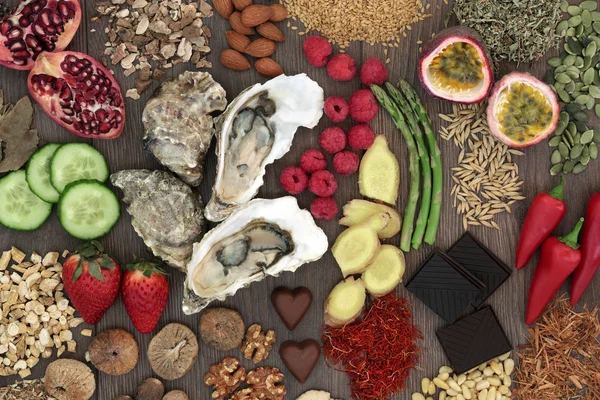Aphrodisiakum-Auswahl an gesunden Lebensmitteln — Stockfoto