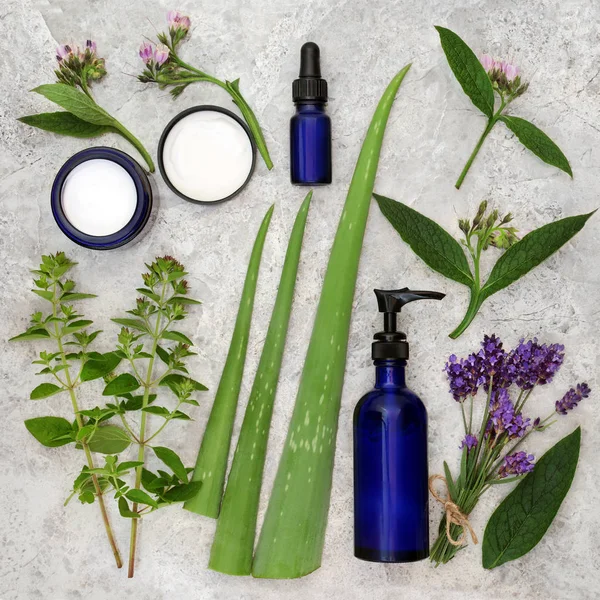 Crema de hierbas y aceites para el cuidado de la piel —  Fotos de Stock