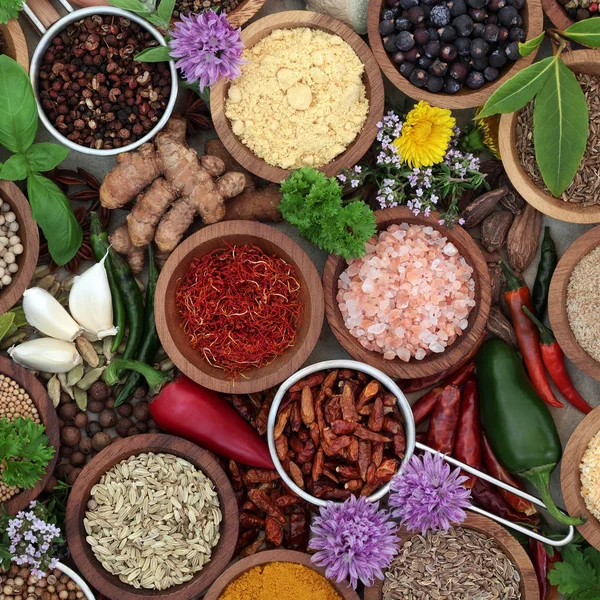 Fresh and Dried Herb and Spice Selection — Stock Photo, Image