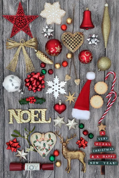 Χριστούγεννα Noel σημάδι και διακοσμήσεις — Φωτογραφία Αρχείου