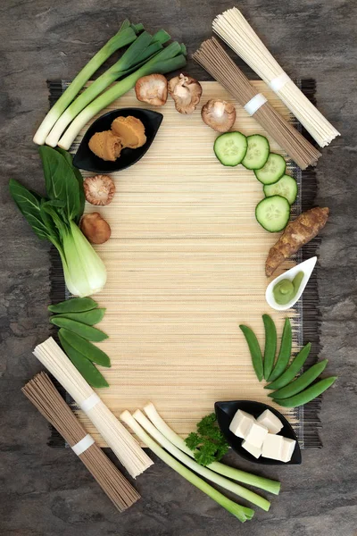 Concepto Alimentos Saludables Macrobióticos Con Fideos Soba Udon Pasta Wasabi — Foto de Stock