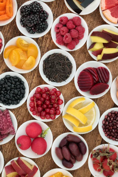 Cibo Sano Buon Concetto Salute Con Frutta Verdura Grano Legumi — Foto Stock