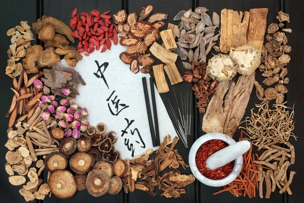 Akupunktur tedavisi ve Çince otlar — Stok fotoğraf