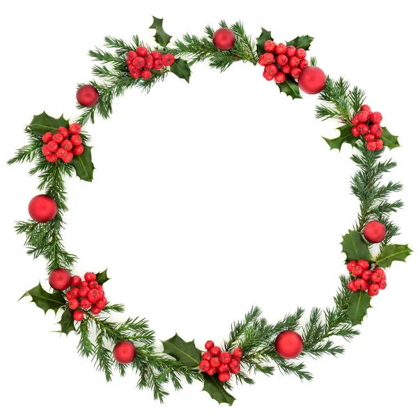 Christmas Holly and Bauble Wreath — Stock Photo, Image