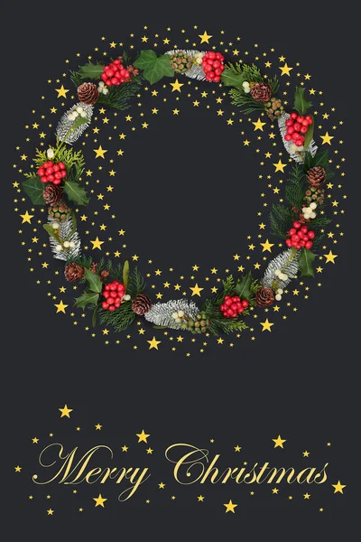 Рождественский венок с золотыми звездами — стоковое фото