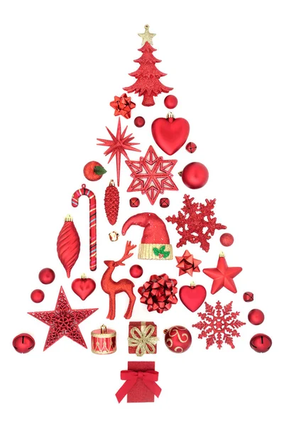 Kivonat karácsonyfa piros & arany dekorációk — Stock Fotó