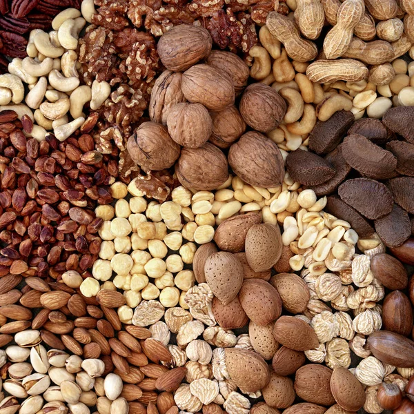 Gesunde Auswahl getrockneter Nüsse mit hohem Proteingehalt — Stockfoto