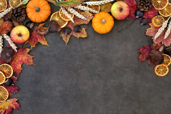 Herfst Natuur Achtergrond Grens Met Voedsel Flora Fauna Lokta Papier — Stockfoto