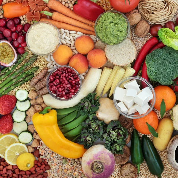Coleta Alimentos Vegan Saúde Com Alimentos Ricos Proteínas Vitaminas Minerais — Fotografia de Stock