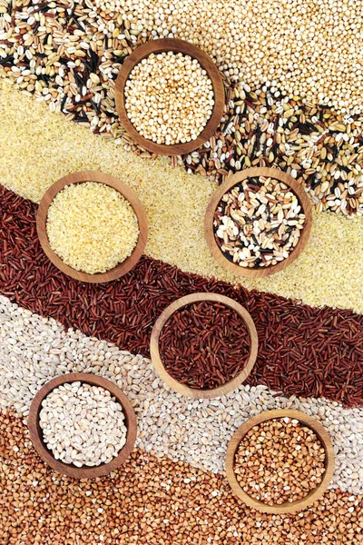 Healthy Super Grain Food Selection Puffed Quinoa Multi Grains Bulgur — Stock Photo, Image