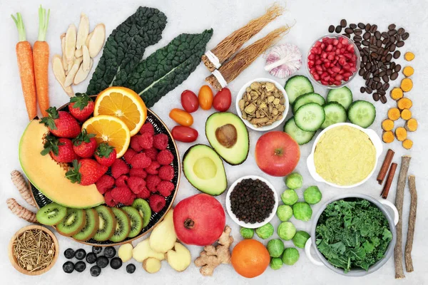 Asma Respiración Aliviando Selección Alimentos Saludables Para Veganos Con Hierbas —  Fotos de Stock