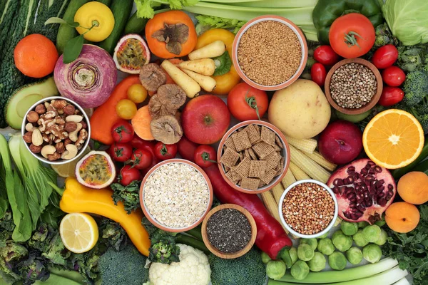 Sběr Potravin Vysokým Obsahem Vlákniny Imunitními Antioxidanty Omega Vitamíny Bílkovinami — Stock fotografie