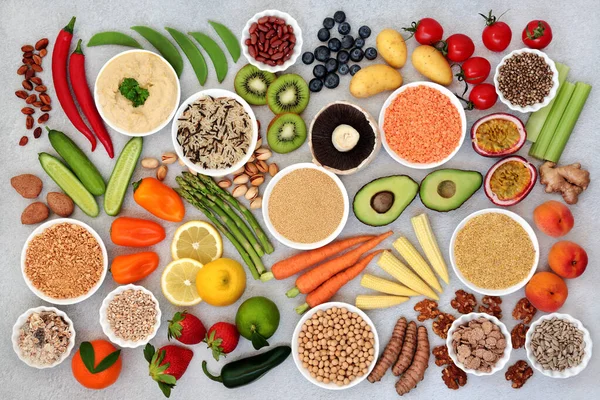 Alimento Vegano Dieta Saludable Base Plantas Con Granos Nueces Semillas — Foto de Stock