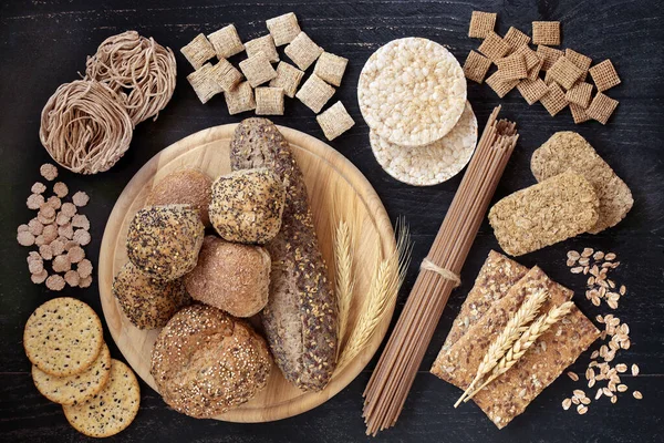 Dietary Fibre Health Food Wholegrain Bread Crackers Pasta Cereals High — Stock Photo, Image