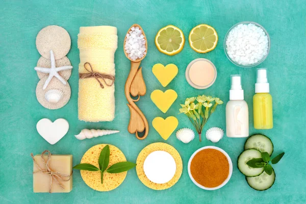 Tratamiento Belleza Para Cuidado Reparador Piel Con Limón Polvo Cúrcuma — Foto de Stock