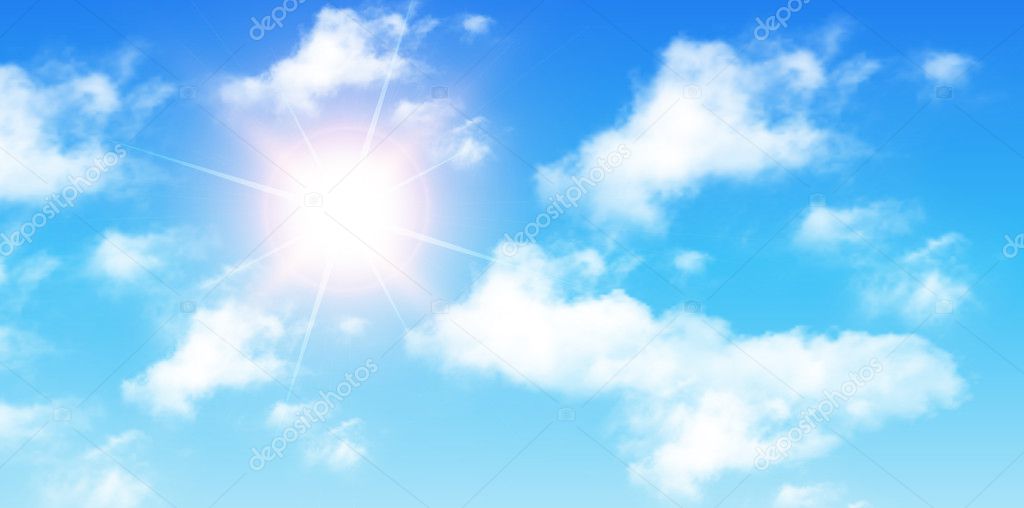 Blue sky with clouds and sun