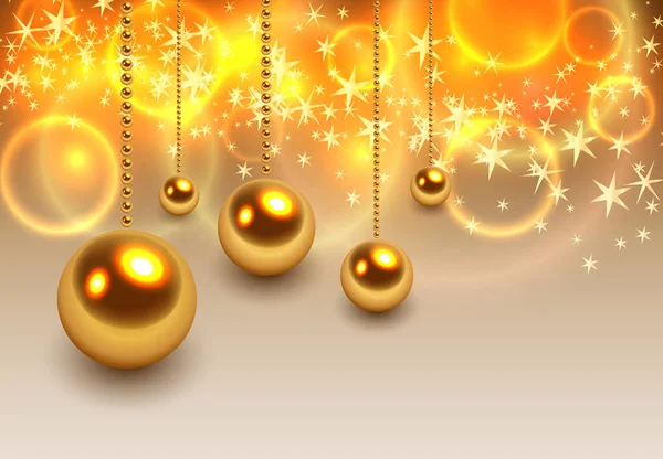 Fondo de Navidad con bolas de oro — Vector de stock