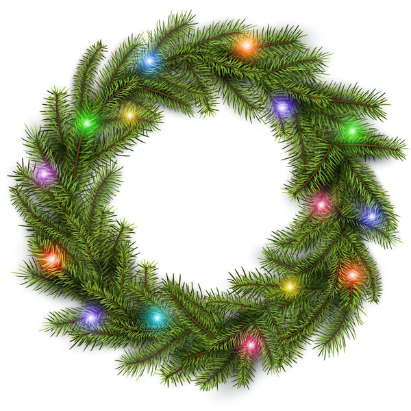 Christmas Krans med färgglada lampor — Stock vektor