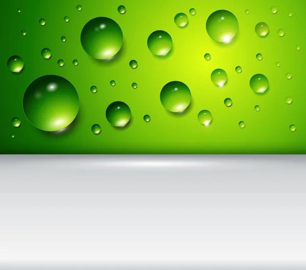 Fondo verde con gotas de agua — Archivo Imágenes Vectoriales