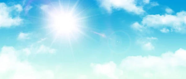 Fundo ensolarado, céu azul com nuvens brancas e sol — Vetor de Stock