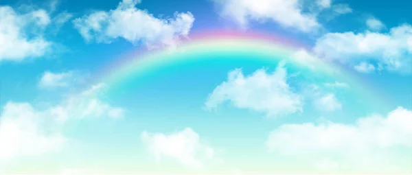 Nuvens fundo azul céu com arco-íris — Vetor de Stock