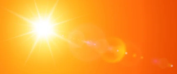 Fondo soleado, sol naranja con destello de lente — Vector de stock