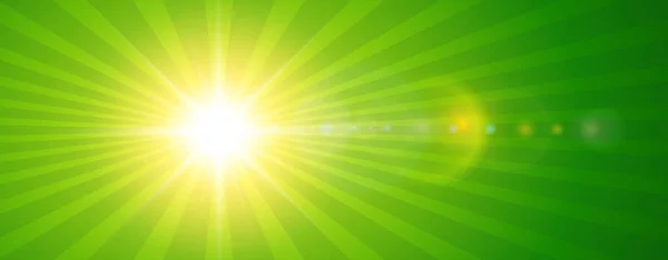 Fondo soleado, sol verde con destello de lente — Vector de stock