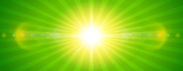 Fundo ensolarado, sol verde com brilho da lente — Vetor de Stock