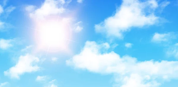 Langit biru dengan awan dan matahari - Stok Vektor