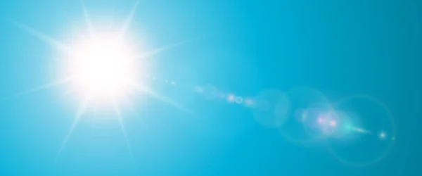 レンズ フレアの日当たりの良い背景、青い太陽 — ストックベクタ