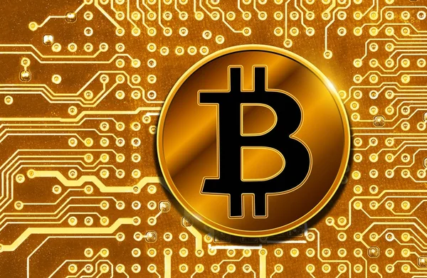 Bitcoin sul circuito stampato — Foto Stock