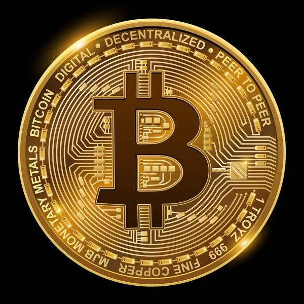 Bitcoin isoliert auf schwarz — Stockvektor