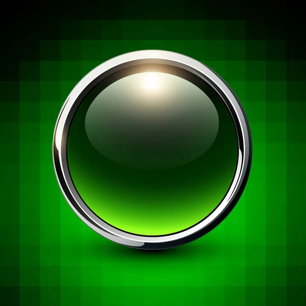 Кнопка зелена блискуча металева — стоковий вектор