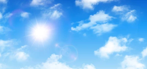 Napfényes háttér, kék ég fehér felhők és a nap — Stock Vector